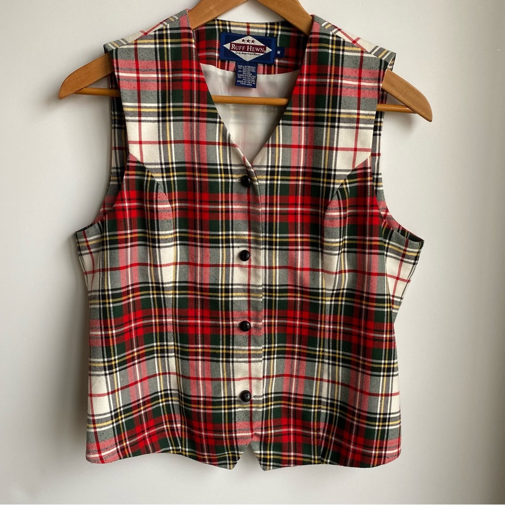 VTG Ruff Hewn Tartan Plaid Full Button Vest Women’s Medium